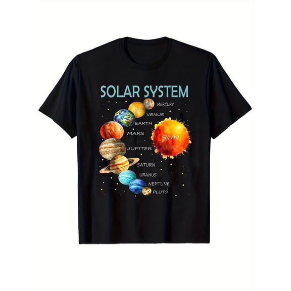 Solar System Planets Space Explorer Graphic Tee for Men Women, Mercury Venus Earth Mars Science Short Sleeve T-Shirt, Casual Crew Neck Top for Astronomy Lover Gift