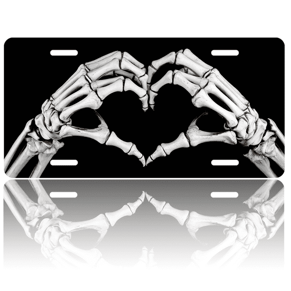 1 Pcs 2D Flat License Plate Covers & Frames, Skeleton Hands For Decorative Front, Waterproof For Decoration Aluminum License Plate Covers & Frames Cover For Men Women, 12" X 6"