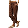 thumbnail image 3 of Women Casual Drawstring Elastic Waisted Pants with Pockets Solid Color Full Length Pant Lightweight Beach Work Trousers, 3 of 9