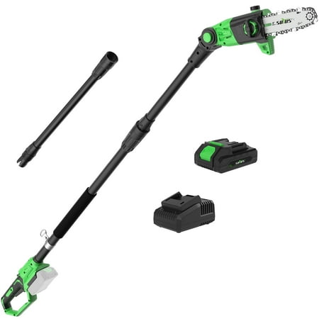 soyus pole saw 8-inch cordless 15-foot max reach electric pole saw for tree trimming 16ft/s speed auto oiling multi-angle pole chainsaw with 2.0ah battery & charger