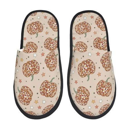 Balery Groovy Disco Pumpkin Slient Indoor Furry Fleece Comfort House Shoes Soft Non-Slip Home Shoes Cotton slippers House Slippers-- Large