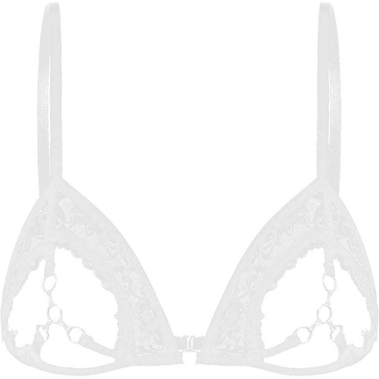 ACSUSS Womens Sexy Lingerie Lace Floral Sheer Hollow Out Open Nipples  Wireless Unlined Bra Tops 