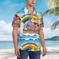 thumbnail image 3 of Pofeuu Rainbow Animals on Noah's Ark Print Hawaiian Shirt for Men Sleeves Casual Button Down Summer Beach Dress Shirts T-Shirts,Small, 3 of 7