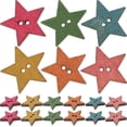 thumbnail image 1 of 50 botones de madera de colores con forma de estrella y dos agujeros para manualidades., 1 of 7