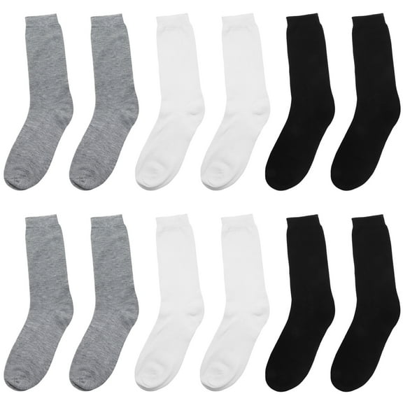 12 Pairs Women's Crew Socks Fancy Novelty Designed Size 9-11 Black Gray White
