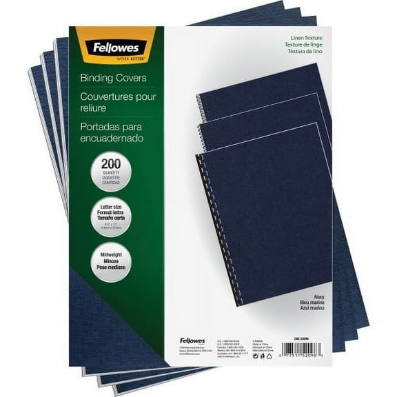 Fellowes Expressions Linen Presentation Covers - Letter, Navy, 200 11" Height x 8.5" Width x 0.1" Depth - For Letter 8 1/2" x 11" Sheet - Navy - Linen - 200 / Pack