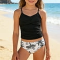thumbnail image 5 of gcong Girls Two Piece Tankini Swimsuit Set Floral Print Ruching Adjustable Bikini Top with Skirt Comfortable Bathing Suit for Juniors Black 8-9 Years, 5 of 7