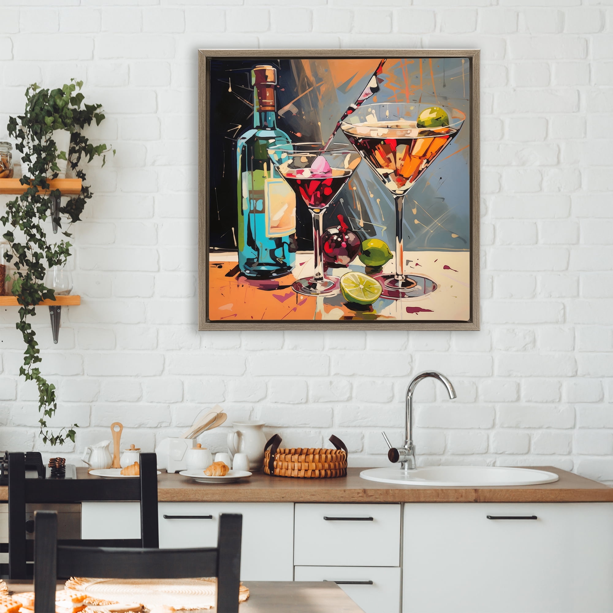 Stupell Industries Every Sip of Martini Night Brown Framed Floater Canvas Wall Art, design by Lazar Studio