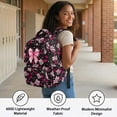thumbnail image 5 of HUIACONG Pink Bow Soccer Print School Backpack for Girls Age 5-12, Multi Pocket Sturdy Bookbag, Adjustable Padded Straps, Water Resistant Lightweight Large Capacity School Bag for Kids, 5 of 7