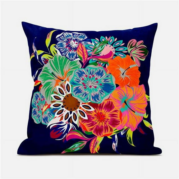 Amrita Sen Friendship Bouquet Indoor/Outdoor Pillow with Removable Cover in Blue Orange Pink Green26x26