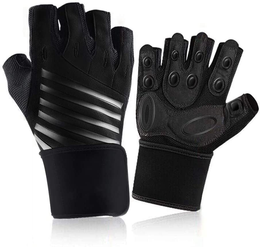 Gym Gloves, Hually Sports Gloves with Builtin Wrist Wrap for Women