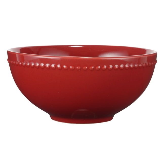 Mainstays 6.1-inch red Brynn stoneware bowl featuring a decorative beaded rim.