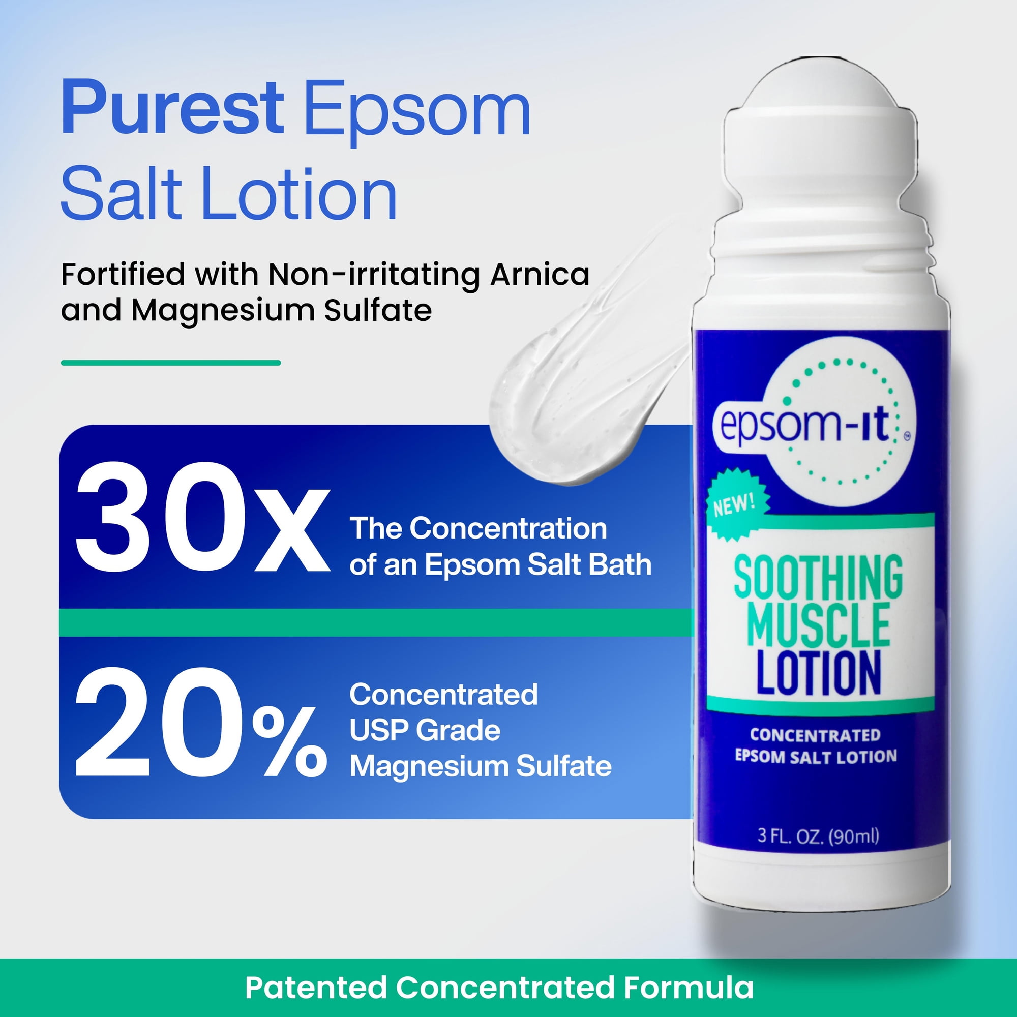 Soothing Muscle Lotion Rollerball 2 pack Epsom salt lotion fortified with Arnica. Two 3 Fl Oz Rollerball Soothes Muscle Discomfort.
