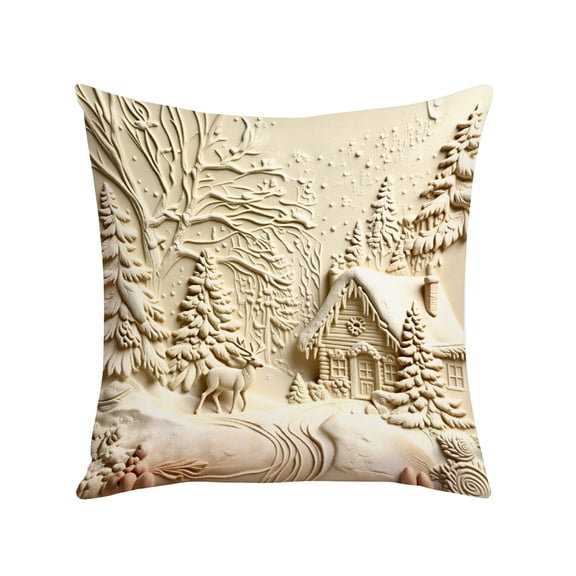 huayou Minimalist Snow Cabin Reindeer Print Throw Pillow Cover, Winter Forest Pillowcase, 17.72x17.72 inch, for Sofa Couch Living Room Winter Christmas Holiday Decoration