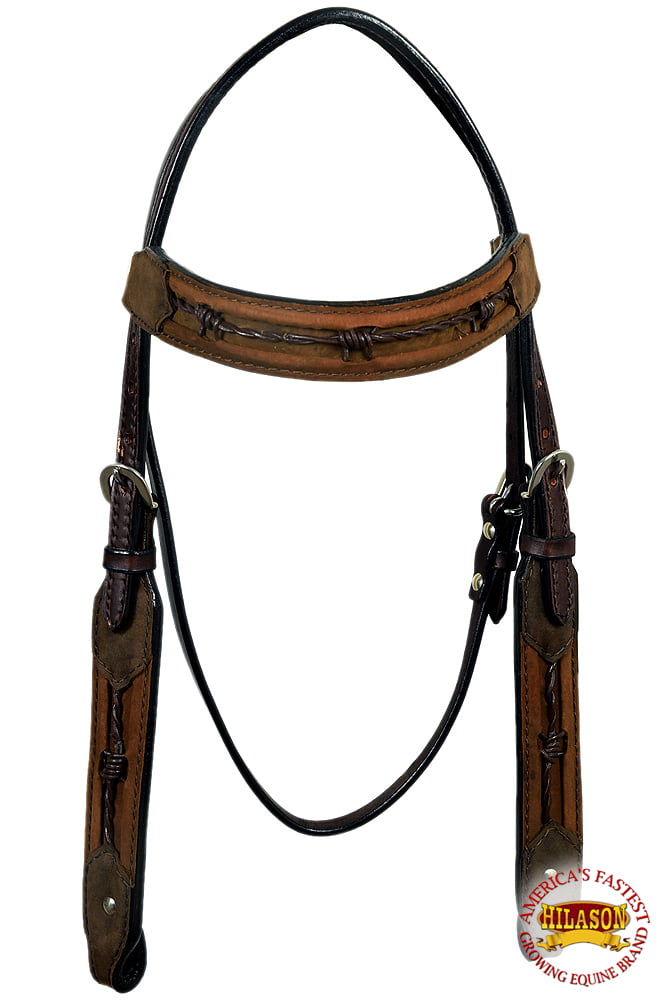 C-B-BC Western Horse Breast Collar Tack American Leather Barb Wire Brown Hilason 