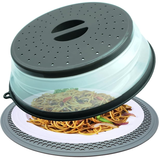 2 In 1 Microwave Cover & Mat, Microwave Splatter Cover for Food Guard Lid Collapsible Plate Cover, Silicone Microwave Mat Heat Resistant Multifunctional Oven Mat, As Trivet, Hot Pad, Pot Holder