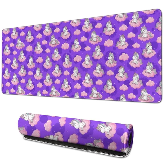 Long Mouse Pads for Desk,Purple Cartoon Unicorn Cloud Pattern Desk Mats on Top Of Desks, Desk Mouse Pad Extra Large with 3mm Non-Slip Base and Stitched Edge for Gaming,Office,Work,Home 31.5"x11.8"