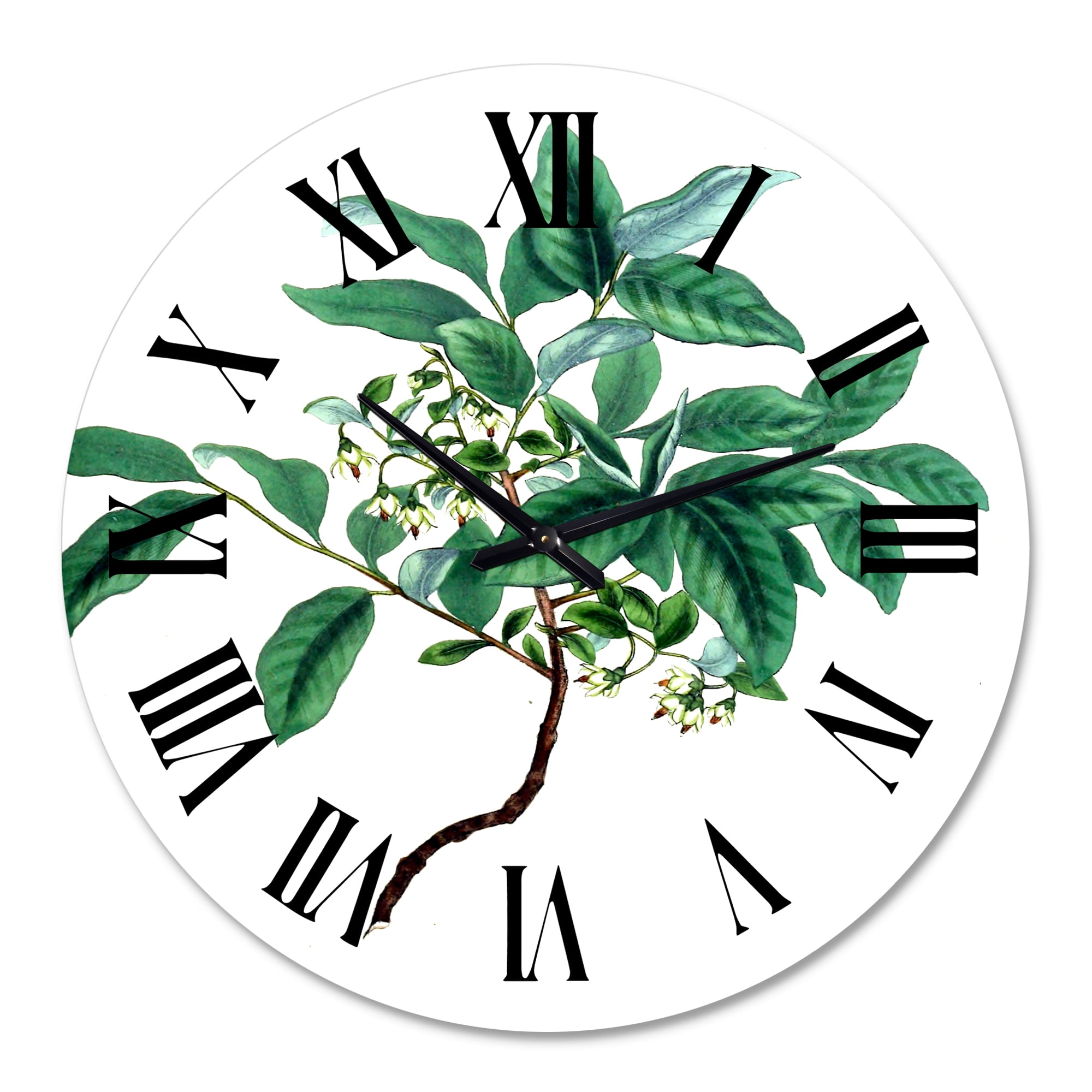 Designart 'Vintage Green Leaves Plants Iv' Traditional Wall Clock