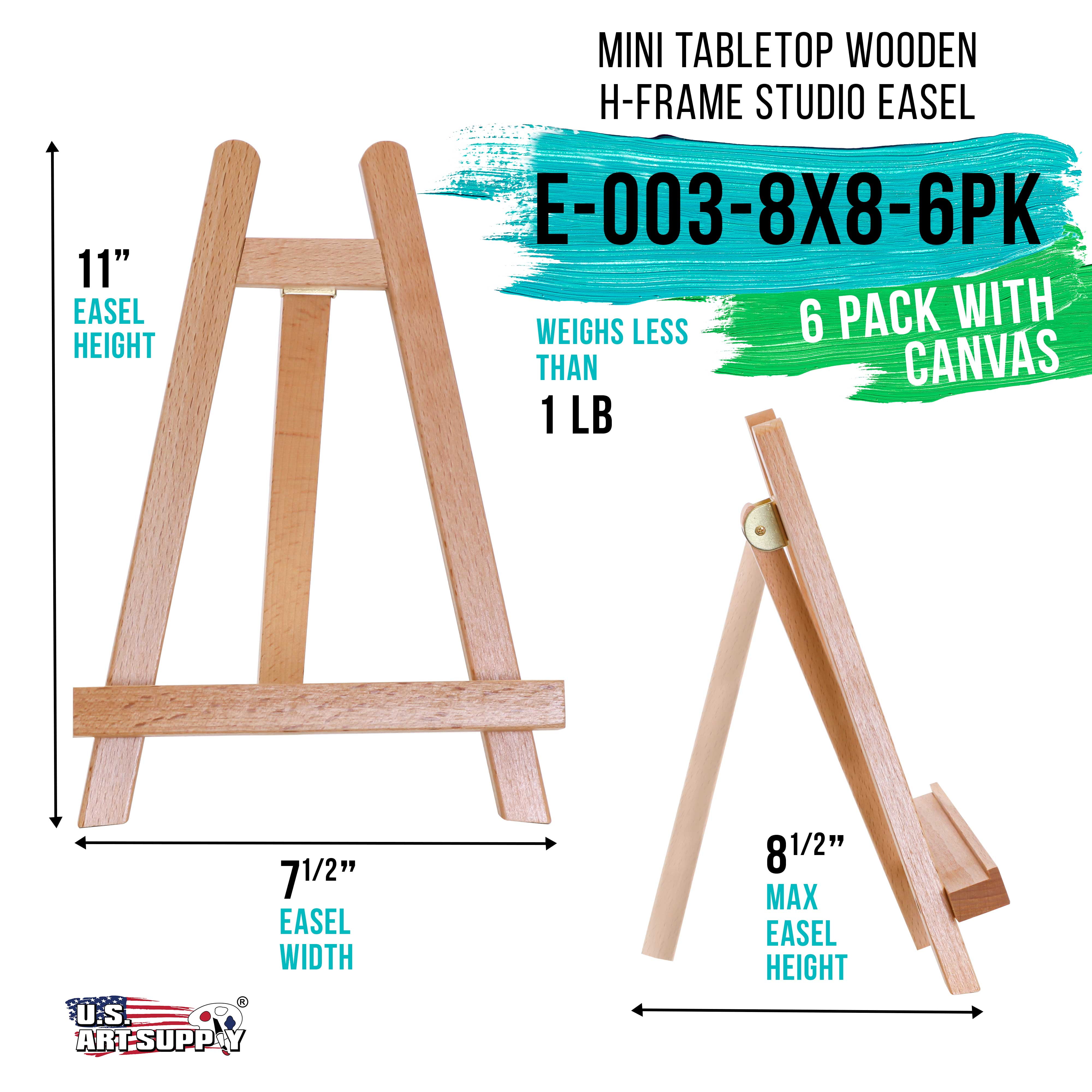 U.S. Art Supply 8" x 8" Stretched Canvas with 10.5" Tabletop Display Stand A-Frame Tripod Artist Easel Kit (Pack of 6)