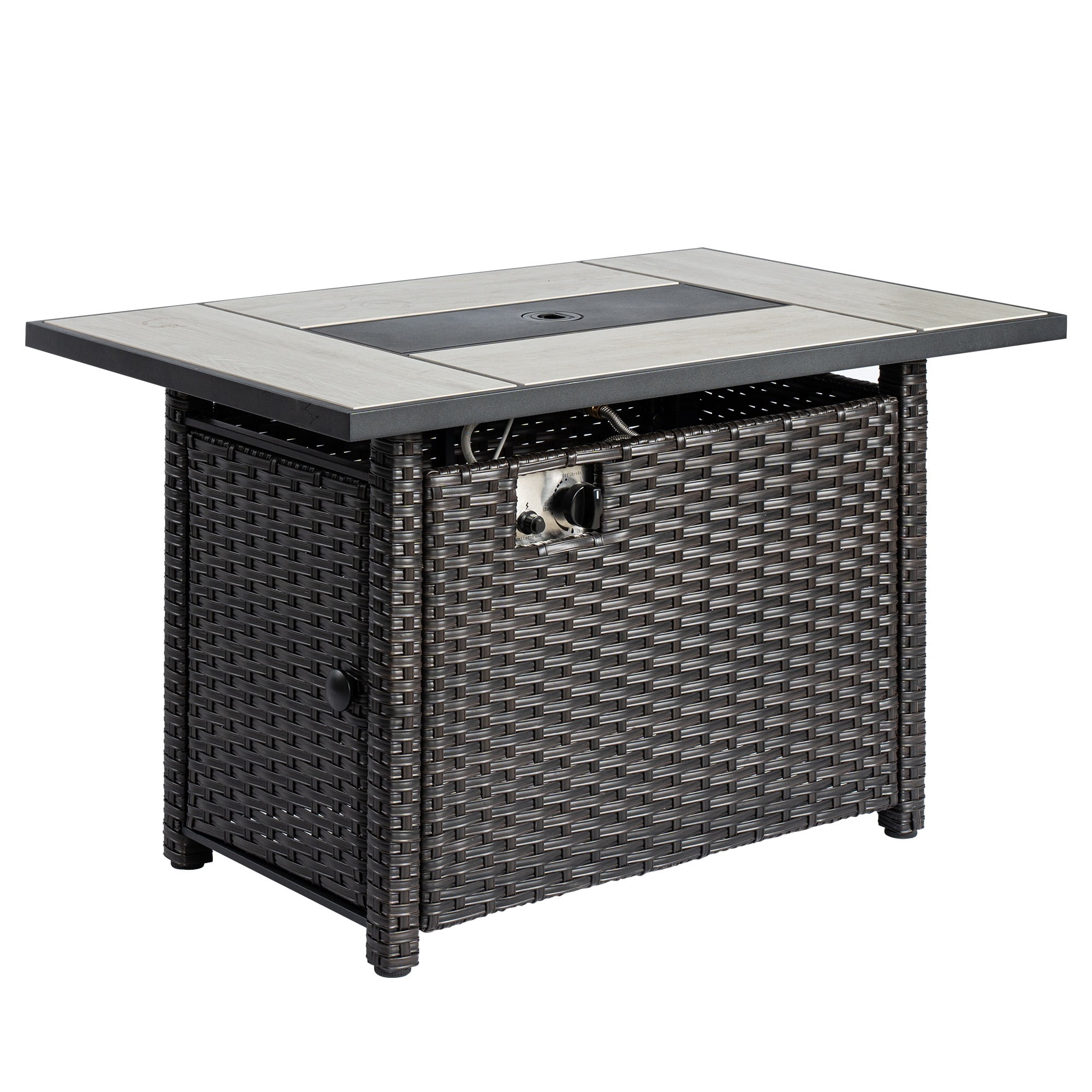Ovios Outdoor Wicker Propane Fire Pit Table 42-Inch 50,000 BTU Flame Gas Fire Pits for Patio with Waterproof Cover & Lid Rectangle