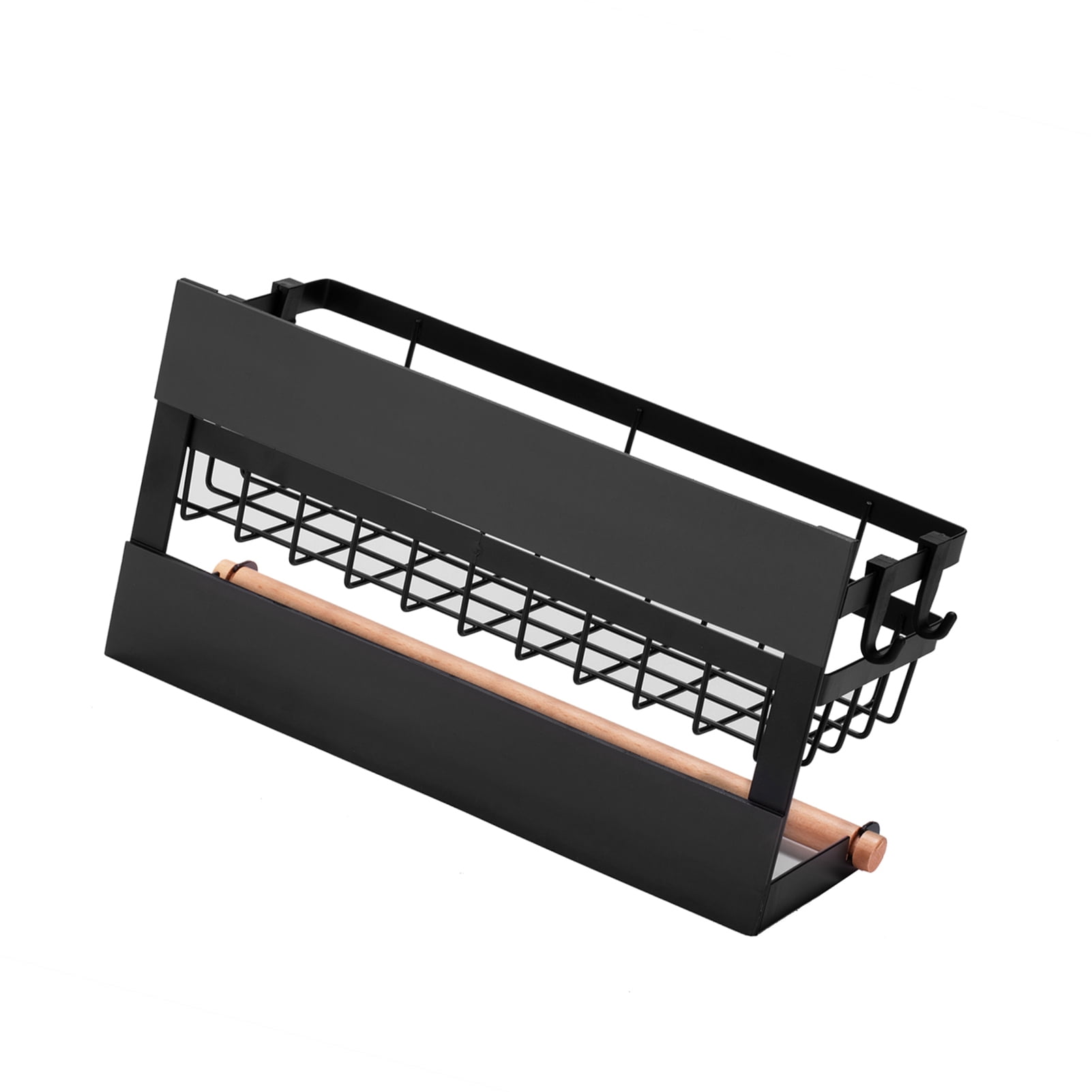 CACAGOO Magnetic Spice Rack for Refrigerator with Hook Paper Towel Holder Carbon Steel Multi Use Refrigerator Side Shelf