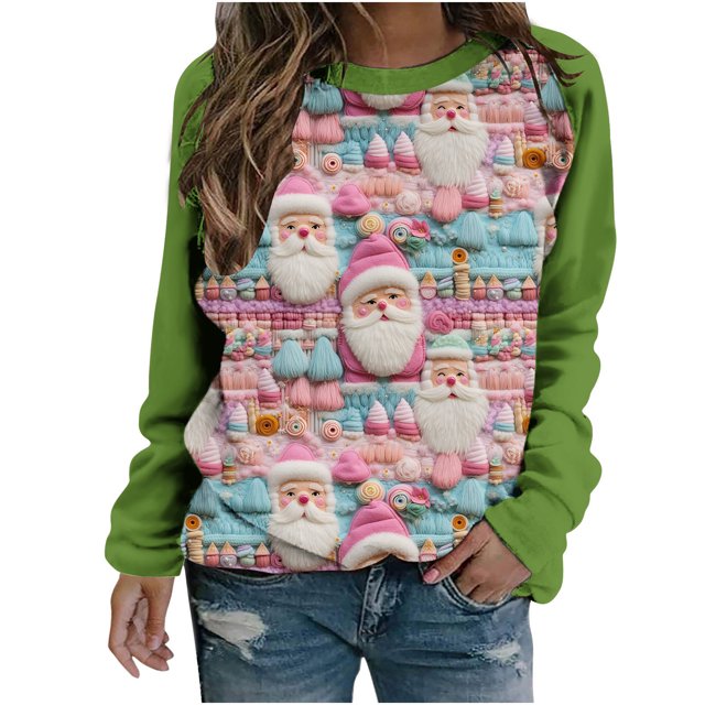 Birdeem Blouse à Manches Longues Imprimée de Noël pour Femme, Col Rond, Tunique Décontractée