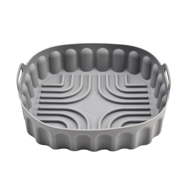 Square folding air silicone baking tray, pot bowl pad, reusable air accessory basket, microwave gray large
