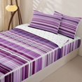 thumbnail image 2 of Castle Fairy Boho Horizontal Stripe Zipper Full Size Comforter Sets with Fitted Sheet and 2 Pillowcases,Bohemian Thin Line Zipper Bedding Set,Violet Lavender White,Reversible, 2 of 5