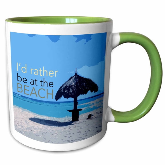 3drose, Id Rather Be at the Beach on a Photograph from Baby Beach, Aruba., 11oz Two-tone Green Mug