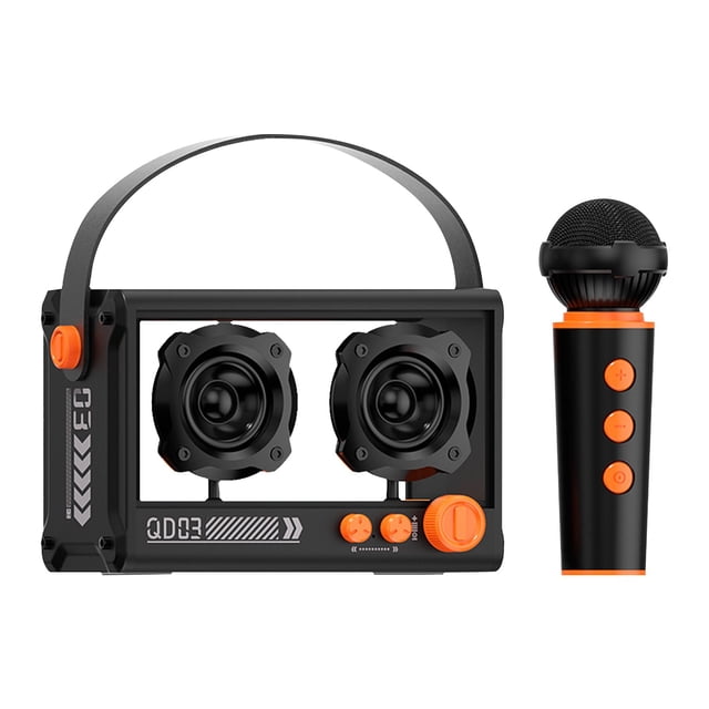 Qocolhg Haut-Parleur Bluetooth avec Microphone, Machine de Karaoké avec Lumière de Musique Cool, Multiples Modes de Lecture, Longue Autonomie, 1 Micro Sans Fil, Doubles Haut-Parleurs 5 W pour Adultes Enfants Fête d'Anniversaire, Noir