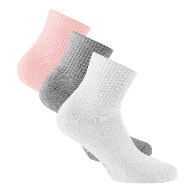 Rohner Basic calcetines quarter unisex, pack de 3 - quarter deportivo, mezcla de algodón, color liso Blanco/Gris/Rosa 35-38