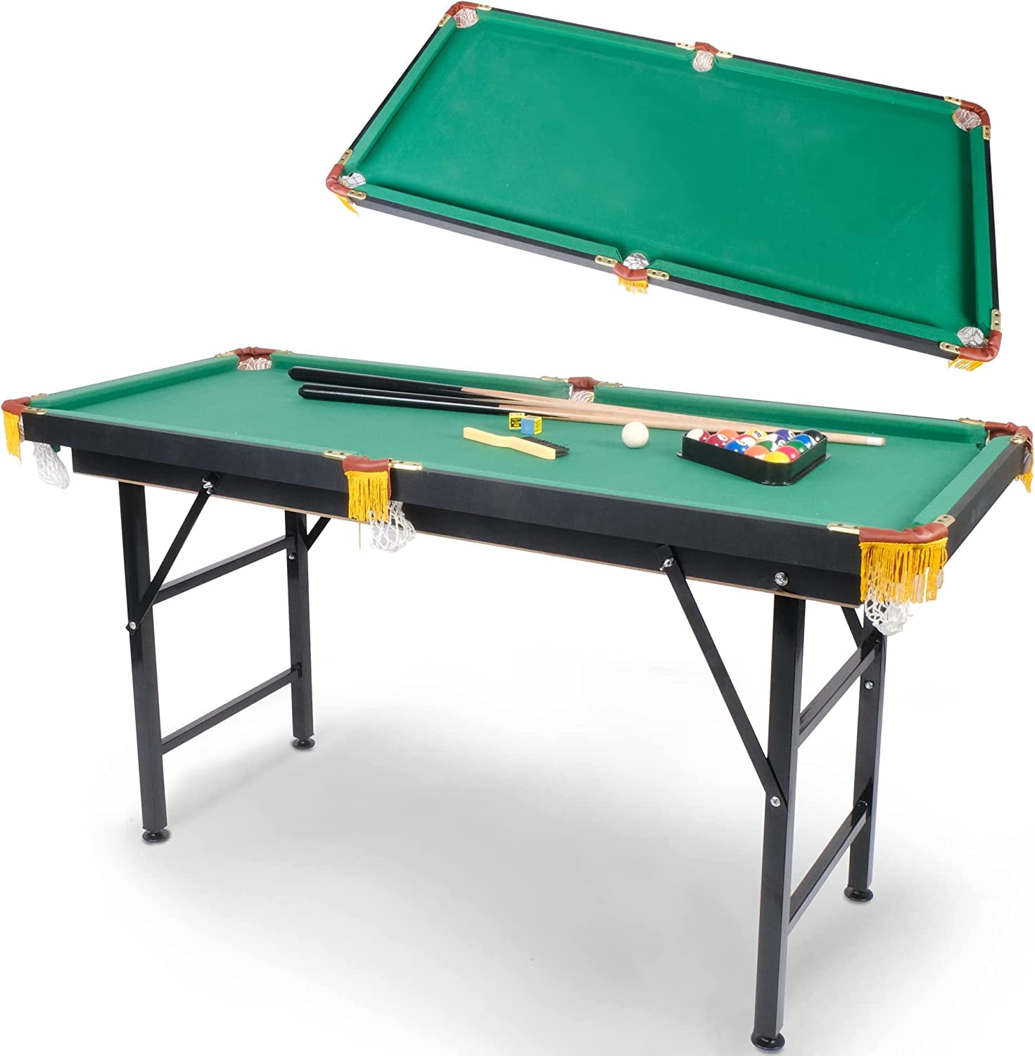 55" Folding Billiard Table Space Saving Pool Game Table for Kids and