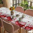thumbnail image 3 of Love Heart Valentine's Table Cloths for 8 Foot Rectangle Tables, Eucalyptus Botanical Red Pink Vintage Patio Waterproof Elastic Fitted Tablecloths, Washable Rectangular Table Cover for Camping, 3 of 8