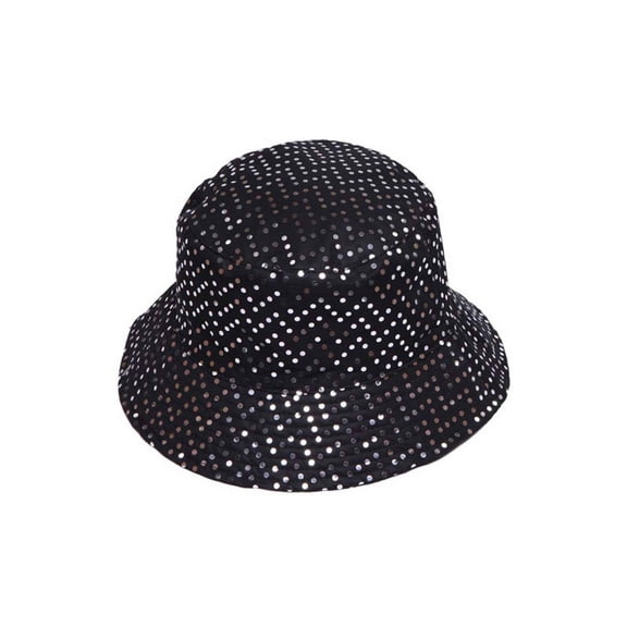 Womens Fashion Sequined Bucket Hat - Black