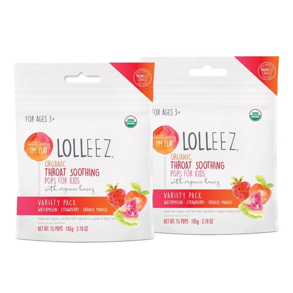 Lolleez Organic Throat Soothing Pops for Kids, Variety Pack, 15ct