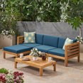thumbnail image 3 of Alice Outdoor 5 Piece Acacia Wood Sofa Set, Teak and Dark Teal, 3 of 11