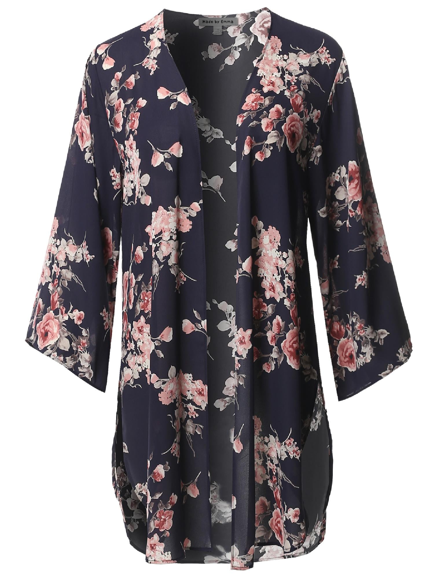 FashionOutfit Women's Floral 3/4 Sleeves Open Style Kimono Cardigan ...