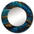 thumbnail image 2 of Designart "Melodies of Boho Blue And Gold I" Boho Feather Rund Mirror For Wall Decor - Large Blue Round Printed Mirror -Traditional Round Living Room Mirror - 29" x 29", 2 of 6