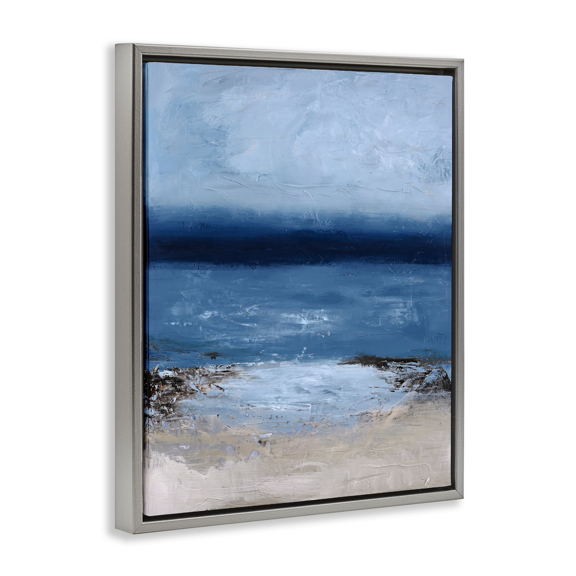 Endless Sea Moods Gray Framed Floater Canvas Wall Art, design by Design Fabrikken