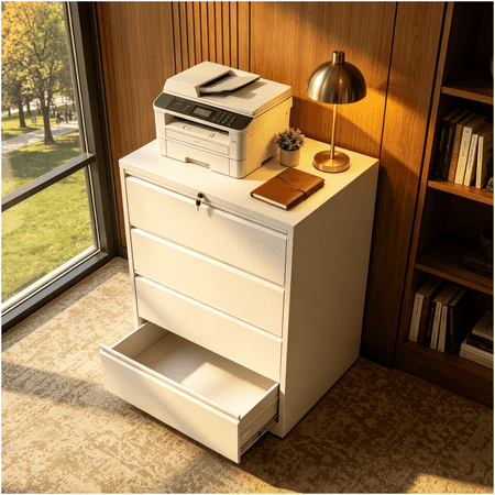 White 4-Drawer Lateral File Cabinet for Home Office Modern Metal Filing Storage with Lock Space-Saving Vertical Design for Letter Legal Files