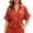Brick Red, variant on Women Lapel Short Sleeve Shirt Half Zip Front Pockets Drawstring Tie Waist Blouse Lightweight Casual Summer Top Khaki M