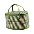 thumbnail image 3 of Cesta tejida de bambú, cesta de regalo con asas dobles, contenedor organizador de huevos, cesta de bambú con tapa para bocadillos de camping Verde, 3 of 9