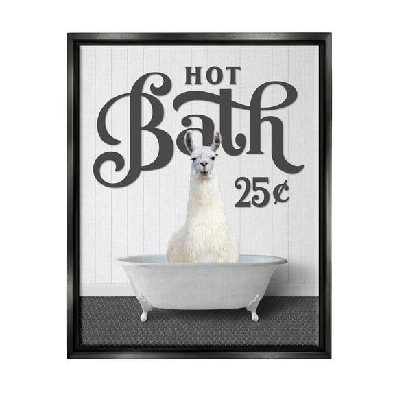 Stupell Industries Hot Bath Llama Sign Animals & Insects Painting Black Floater Framed Art Print Wall Art, 17 x 21