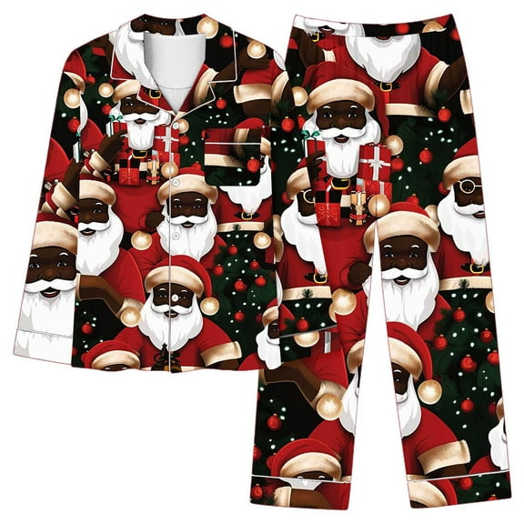 Cavosen Christmas 2 Piece Pajamas for Women and Elastic Waist Pants Breathable Sleepwear Santa Printed Warm Pockets Soft