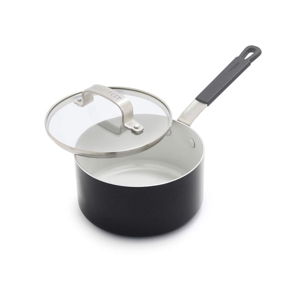 Bobby Flay by GreenPan 1.67 Quart Ceramic Nonstick Saucepan with Lid, Toxin-Free, Gray
