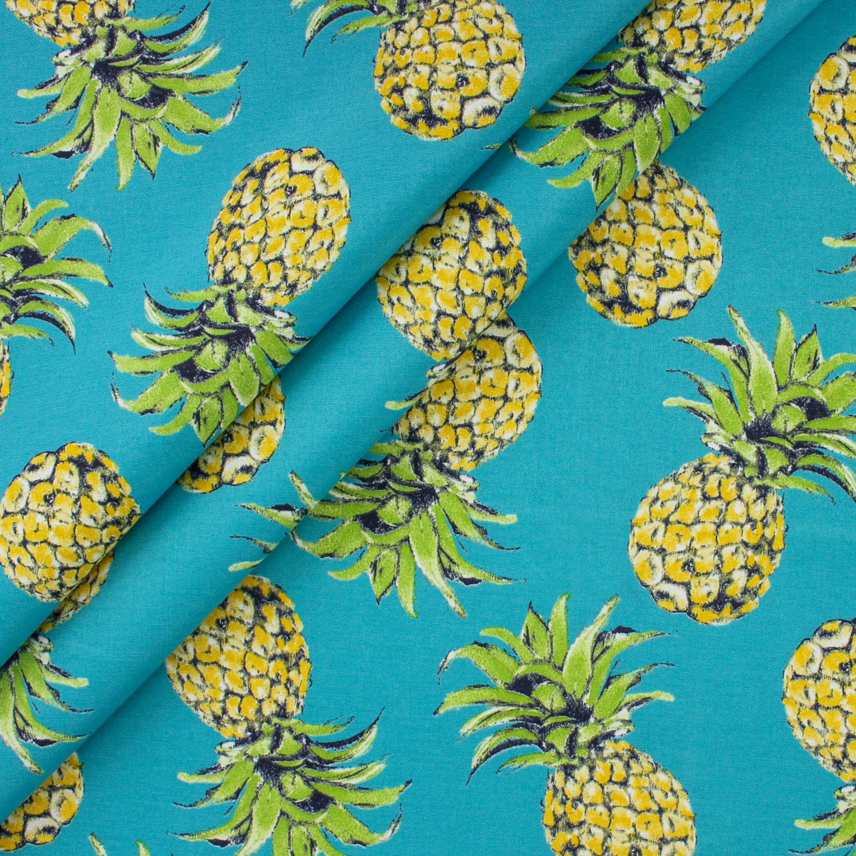 Berkshire Home 100% Polyester 54" Indoor/Outdoor Pineapple Teal Fabric, by the Yard