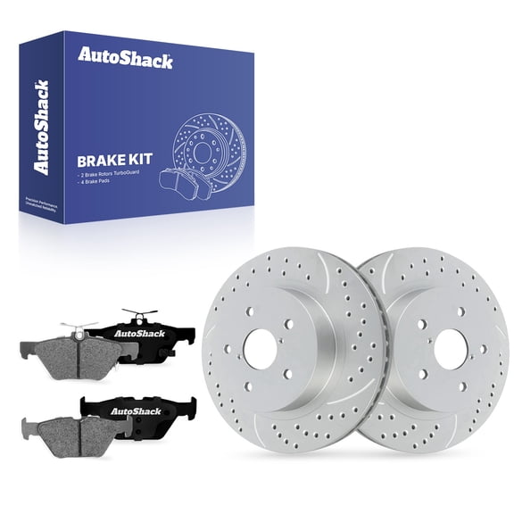 AutoShack Rear Vented Drilled & Slotted Coated Brake Rotors Silver Matte Finish   Ceramic Pads 6-PC Brake Kit Replacement for 2015-2026 Subaru Outback 2016-2023 Subaru WRX TurboGuard 11.81" (300 mm)