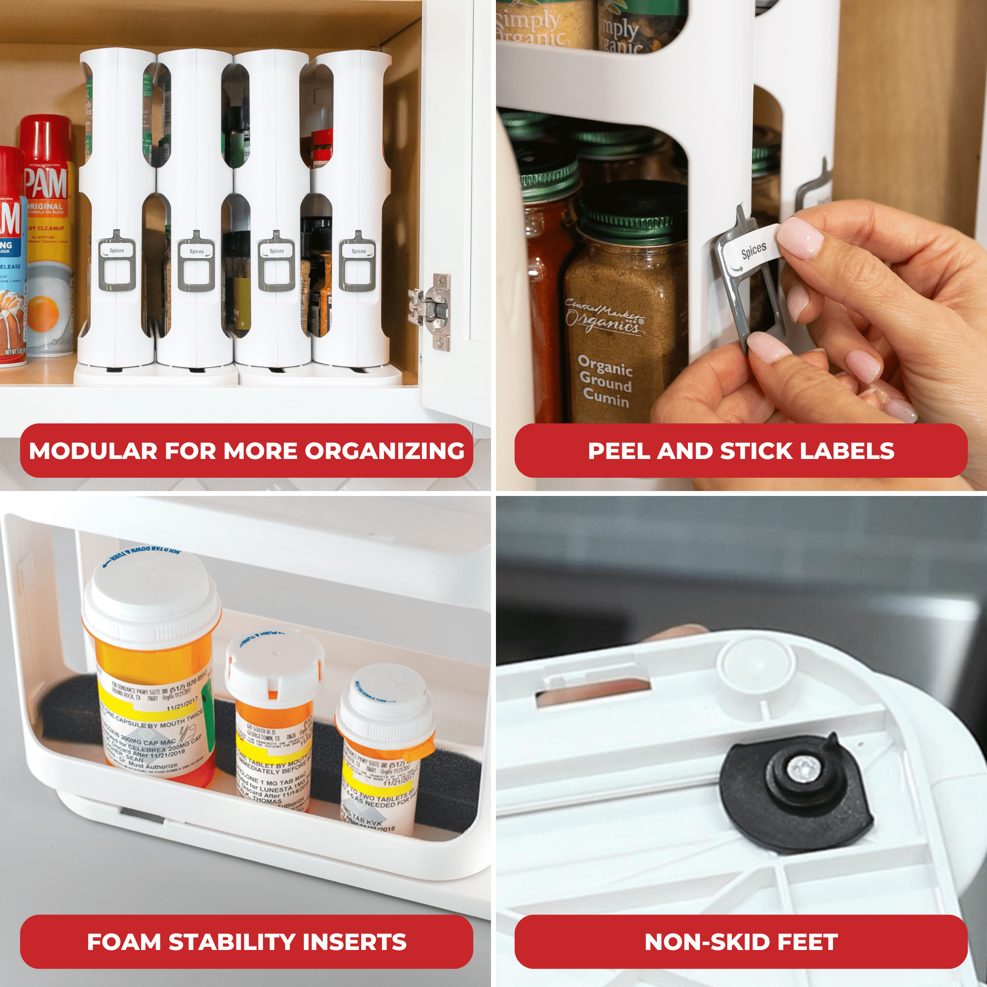 Cabinet Caddy Spice Rack Organizer, Slide & Rotate Kitchen Organizer, 2-Tier Shelves