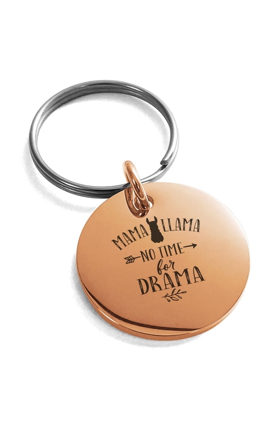Gold Plated Stainless Steel Mama Llama No Time For Drama Small Medallion Circle Charm Keychain Keyring