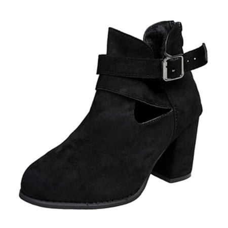 

Wesracia Boots For Women Winter Boots Women s Fashion Casual Roman Short Ankle Boots Chunky Heels Leather Shoes